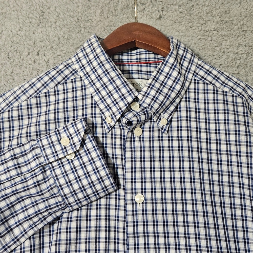 Eton Shirt Mens Size 16.5‎ 42 Slim Fit Dress Button Down Plaid Check Blue White